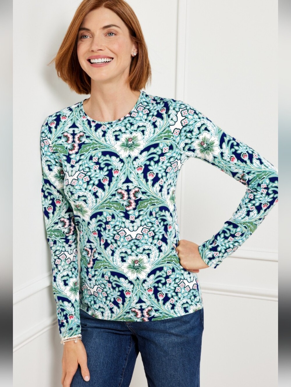 NWT Talbots Floral Long Sleeve Cotton Top Size L